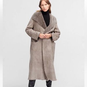 Nour Hammour Birthday Draped Shearling Reversible Coat in Iceland Grey FR40